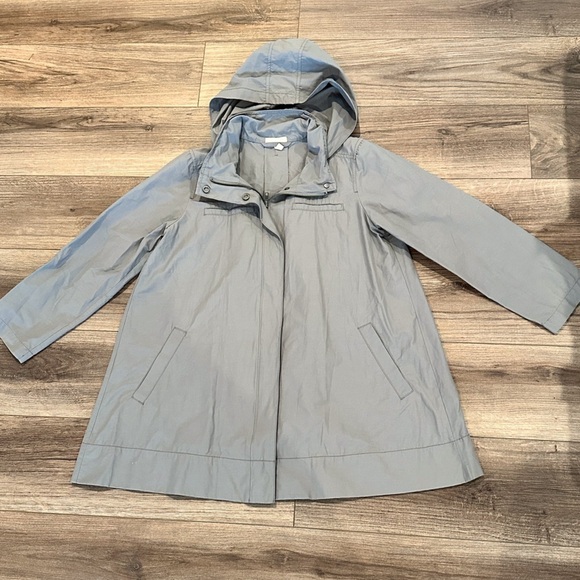 Eileen Fisher Hidden Hood Gray Rain Jacket Size Small - Picture 3 of 11
